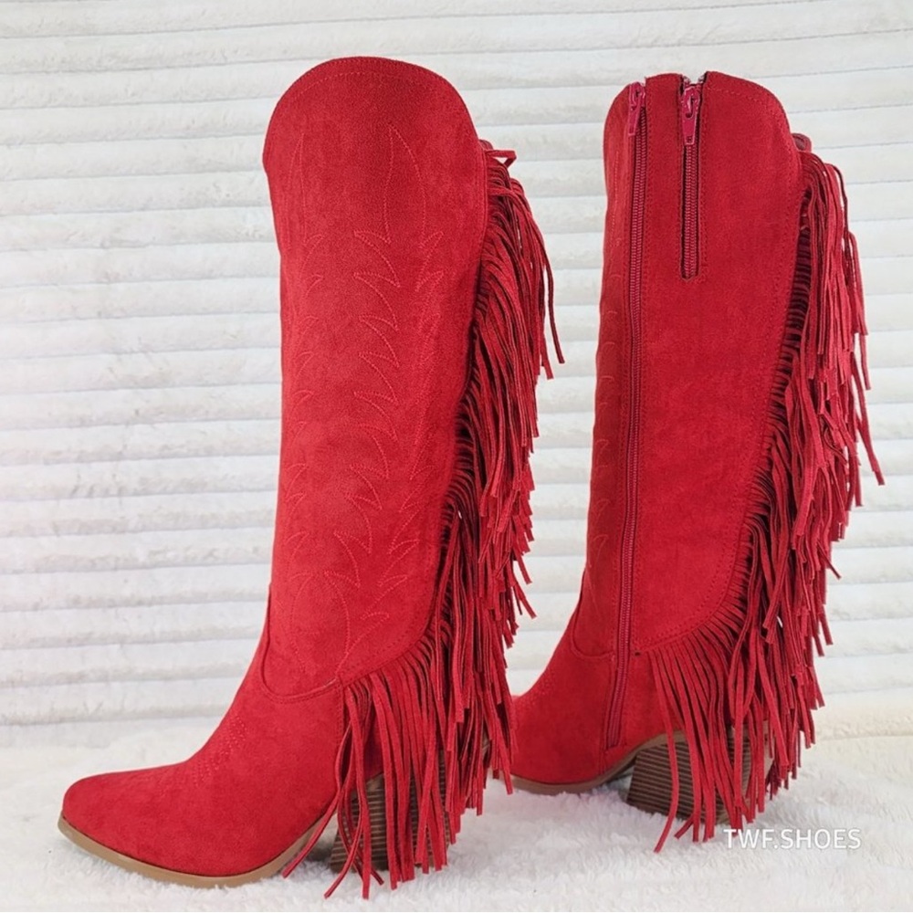 Red Fringe Western Boots for Women